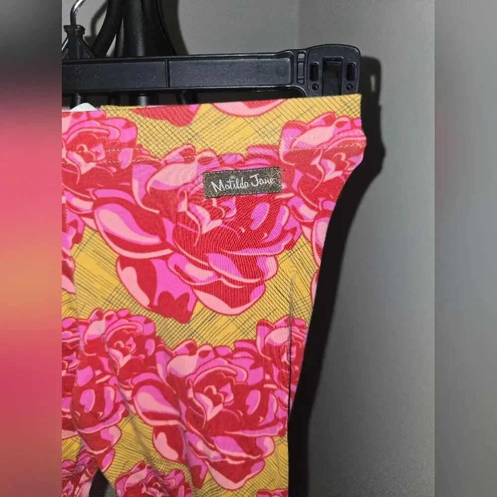 Matilda Jane Pink Yellow Floral Ruffle Bottom Leggings Girl's Size 6